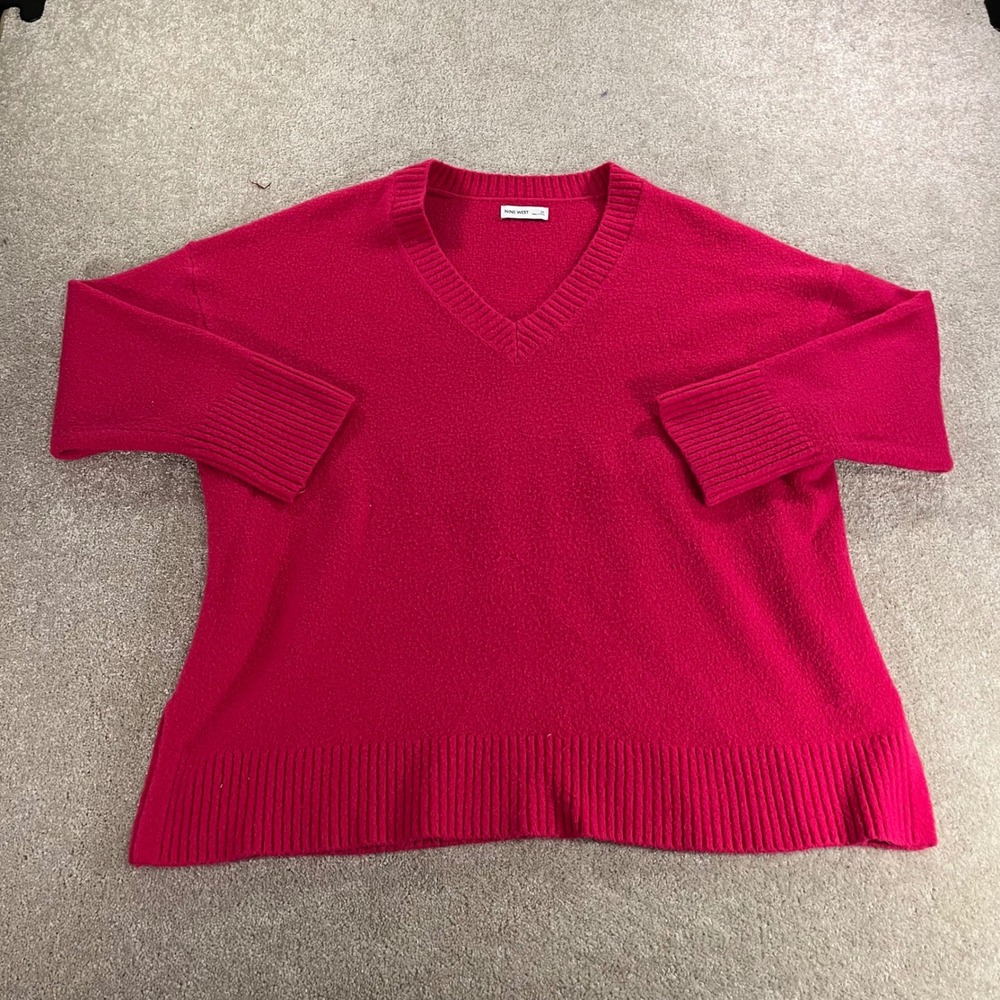 Nine West Sweater Womens 2X Pink V-Neck Oversized Side‎ Slit Pullover